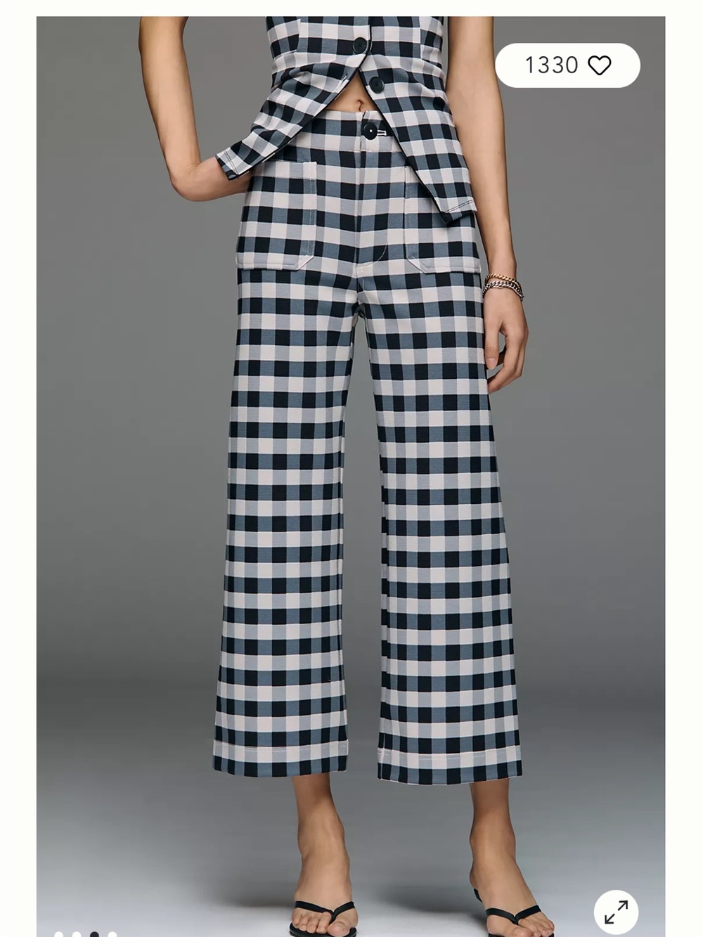 Maeve Black & White Gingham Wide-Leg Cropped Pants